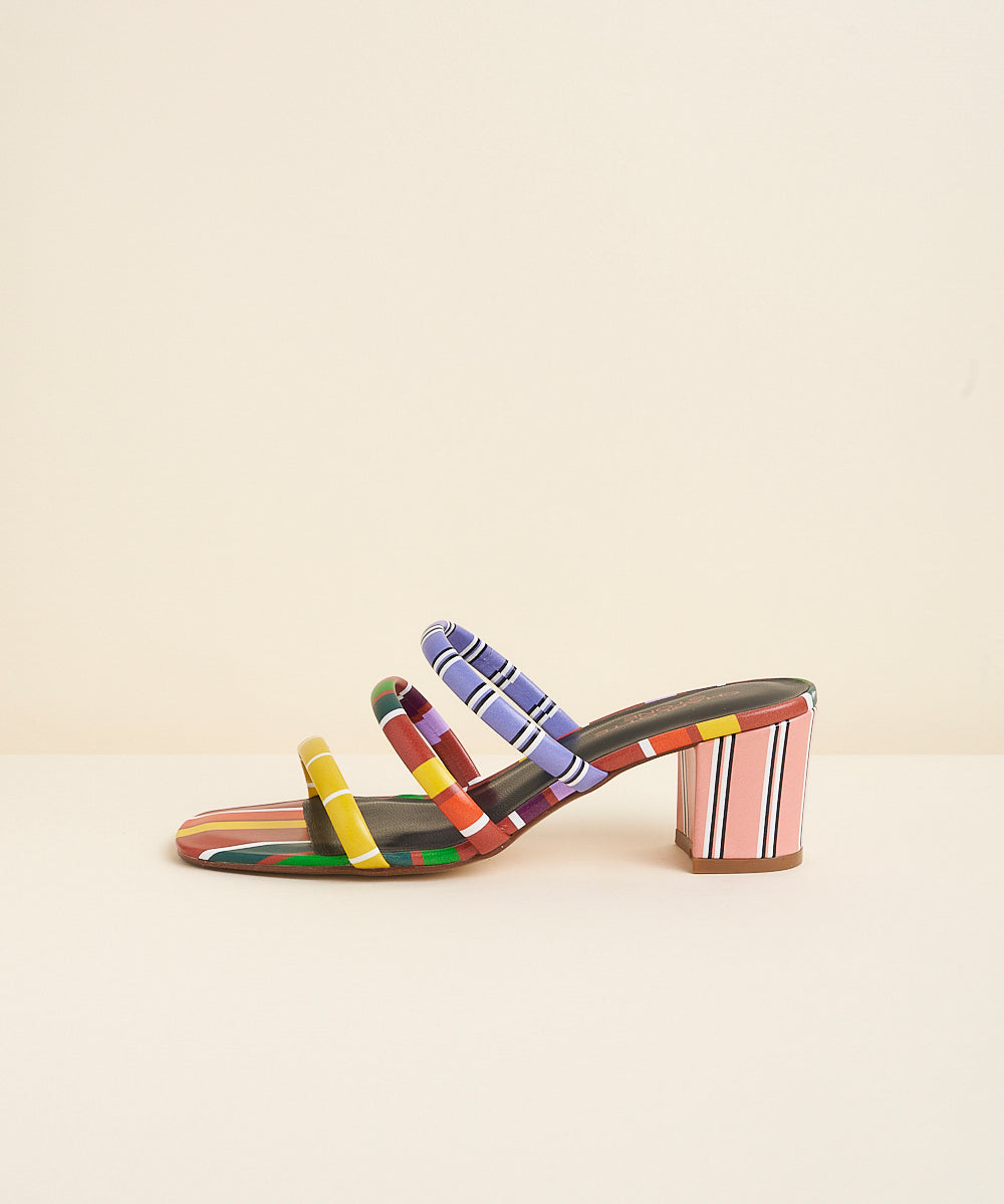 Belle Strappy Heeled Sandal, Columbia Stripes