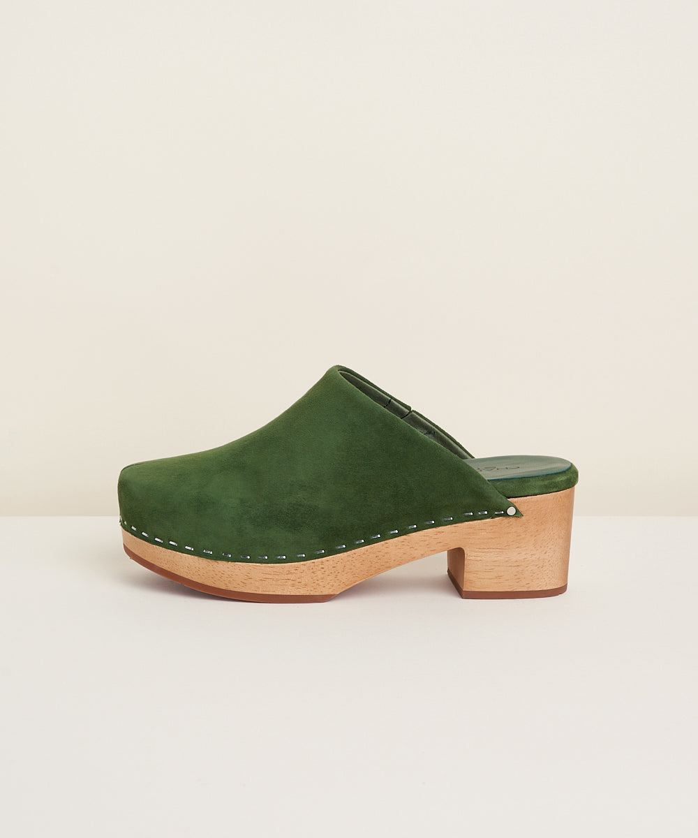 Charlotte Stone Martino Low Heel Wooden Clogs Green 7