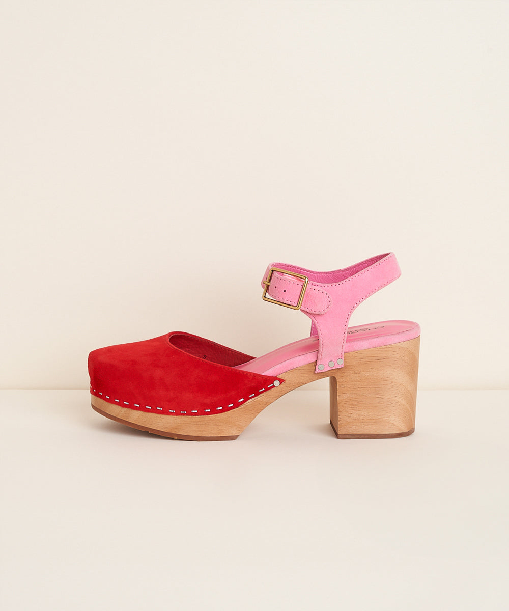 Maud Two Tone Mary Jane Clog, Vamp Red with Flamingo Pink