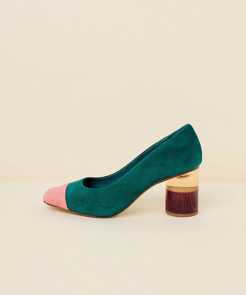 Risa Multicolor Suede Pump With Colorblock Heel, Kingston