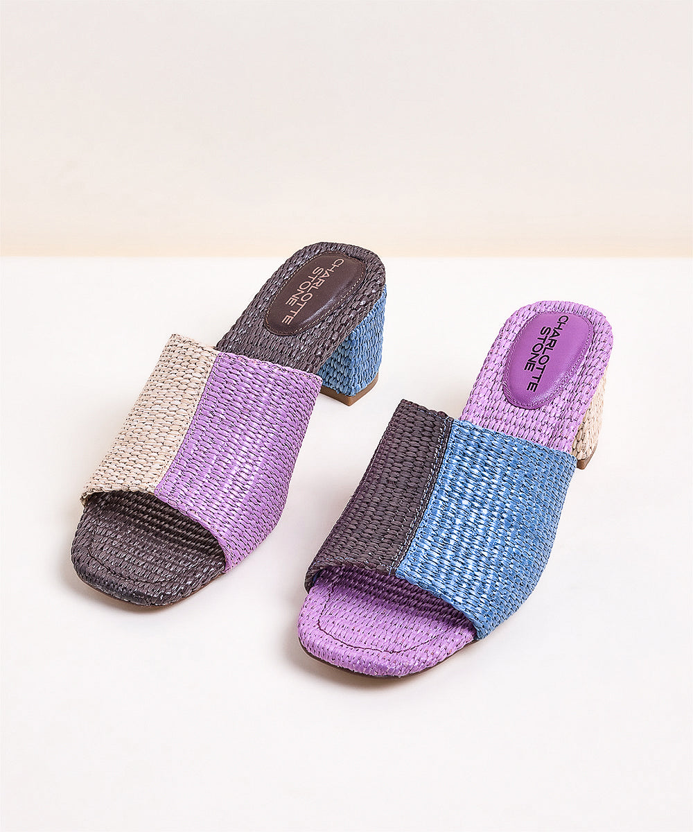 Lenu Colorblocked Low Heel, Raffia Multicolor – Charlotte Stone
