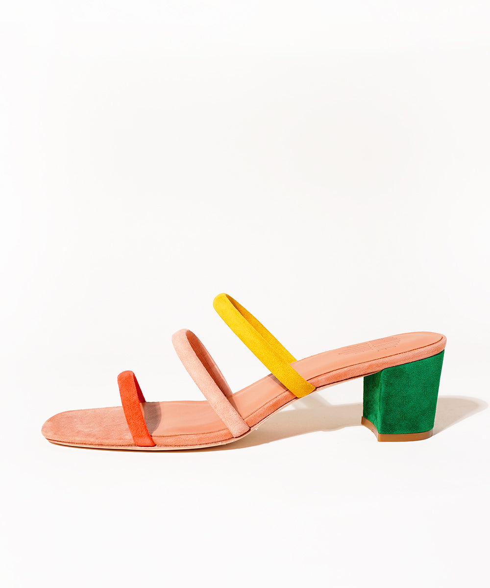 Belle Strappy Block Heel Sandal, Rainbow, 53% OFF