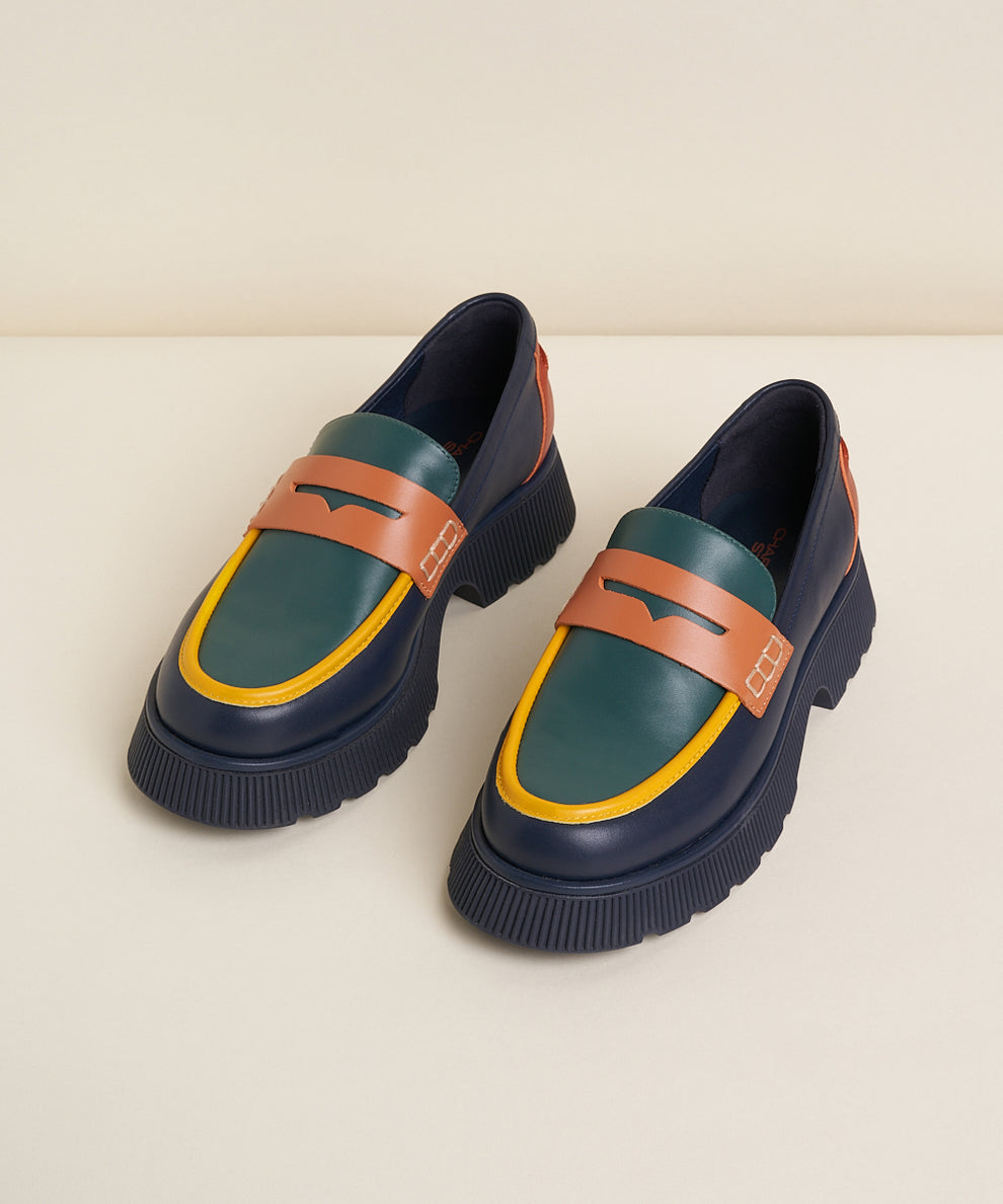 Adam Multi-Color Leather Platform Loafers, Navy Blue – Charlotte Stone