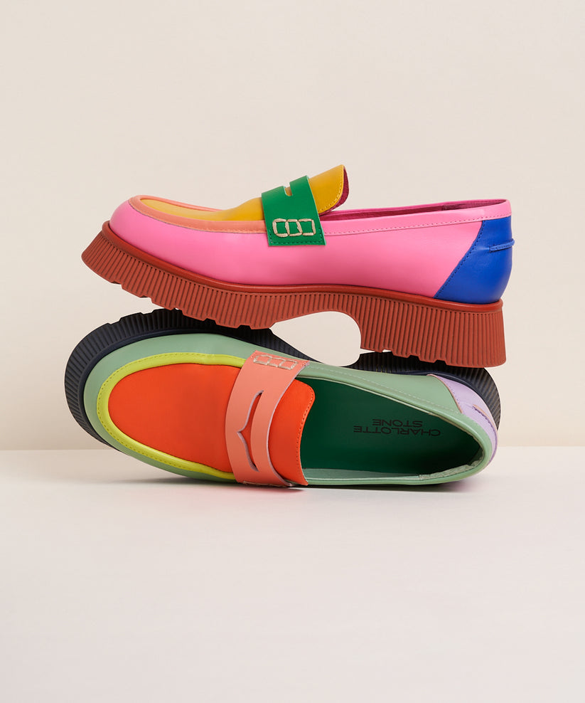 Adam Multi-Color Leather Platform Loafers, Multicolored Pink and Green ...