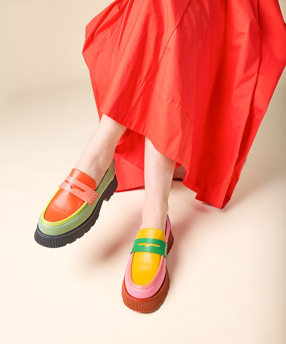 Colorful License Plate Loafers Charlotte Stone Adam Mismatched Lug Sole Penny Loafer  main image 3