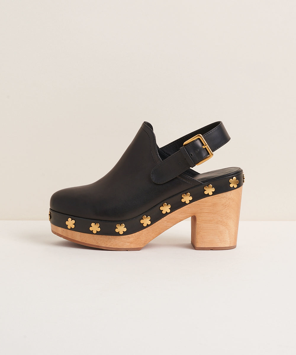 Hari Slingback High Heel Clog, Black Flower Stud – Charlotte Stone