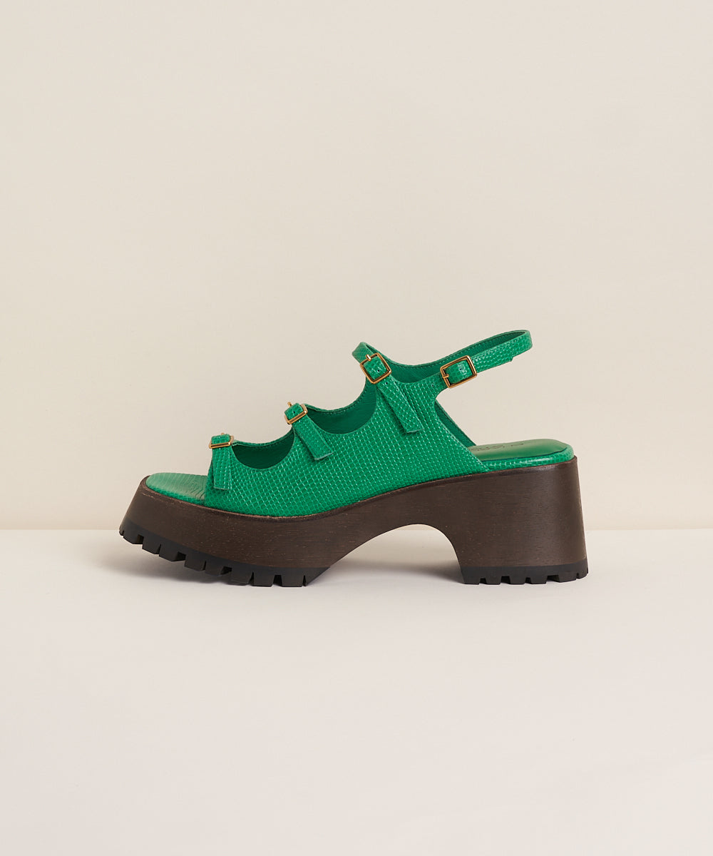 Ira small buckle chunky clog sandal, Kite Green