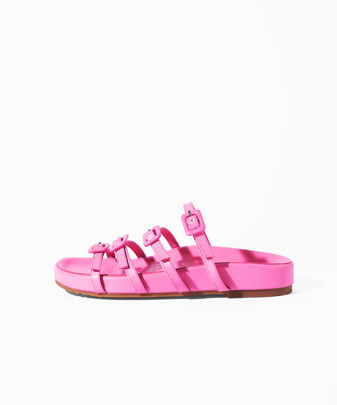 Juliette Strappy Slides With Buckles, Flamingo Pink – Charlotte Stone