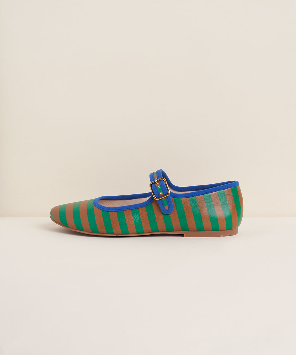 Raleigh Ballet Flats with adjustable strap, Kite Stripe Leather