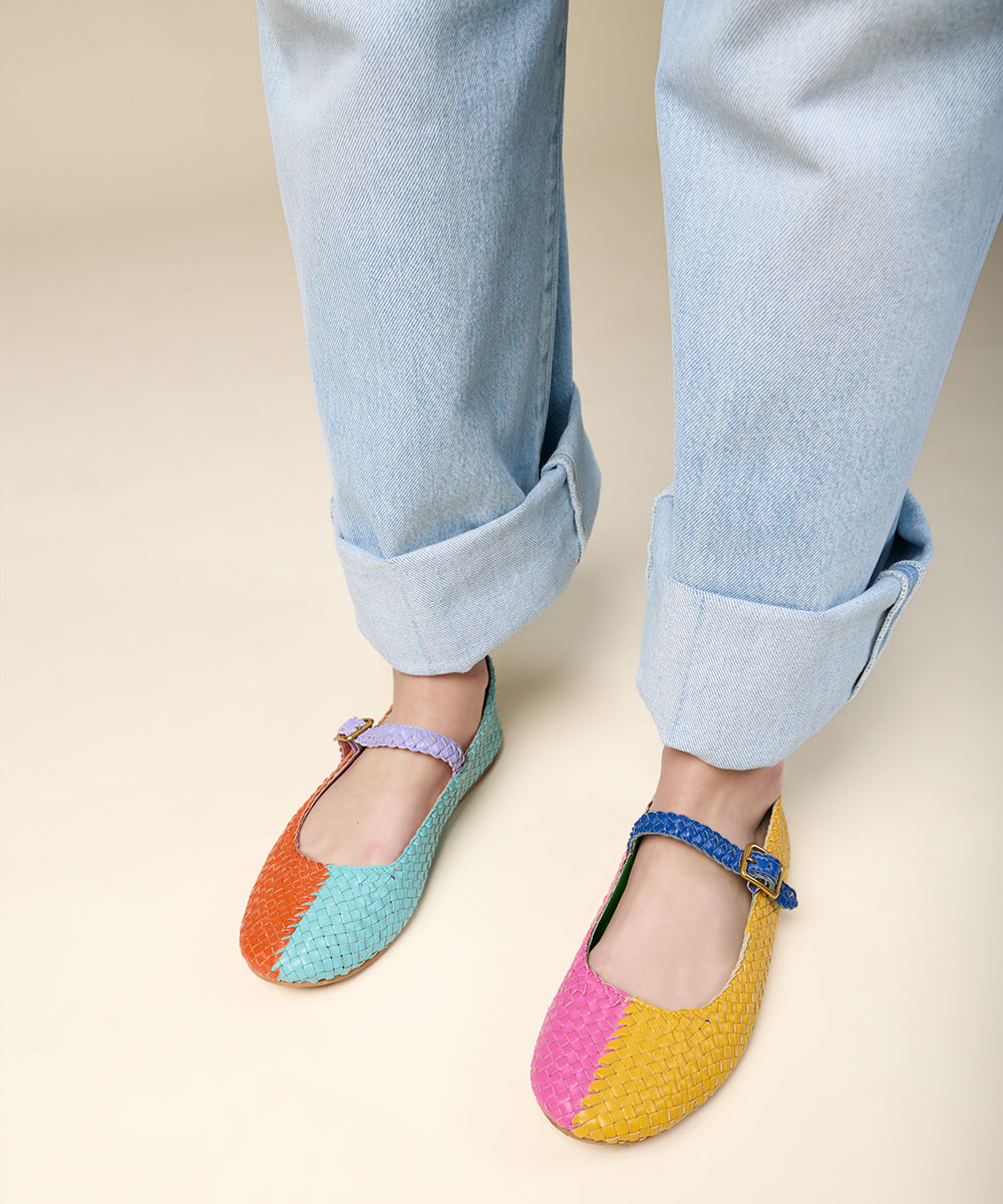 Raleigh Collegiate Mary-Jane Ballet Flat, Woven Leather Kortman