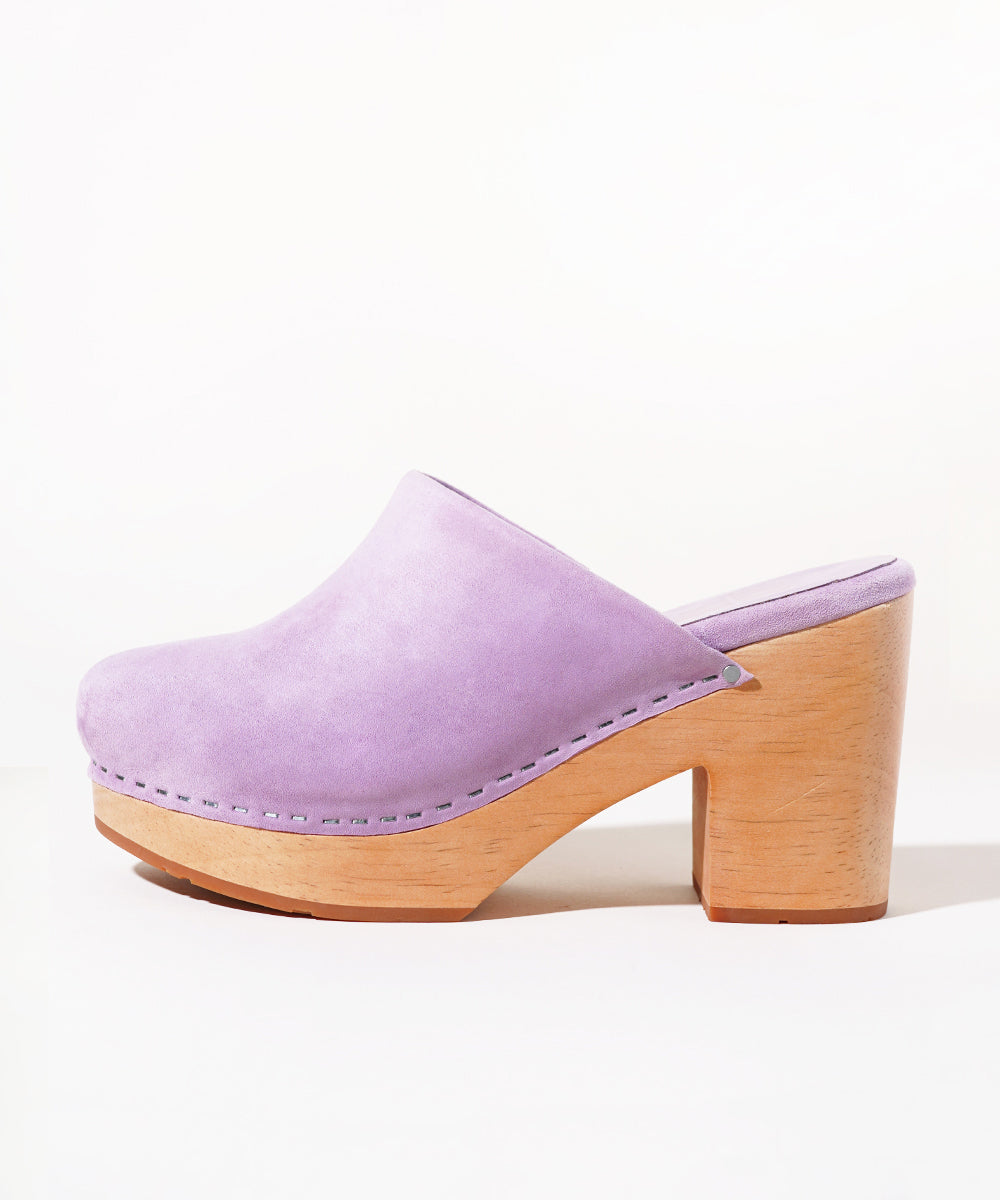 Marlo Low Heel Wooden Clog, Lilac Purple – Charlotte Stone
